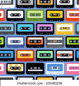 Vintage analogue music recordable cassettes. Seamless background