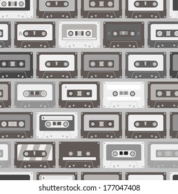 Vintage analogue music recordable cassettes. Seamless background