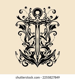 Vintage Anchor Arrow Hand Drawn tribal Illustration