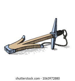 Vintage anchor with chain. Hand drawn sketch vector illustration. Retro picture