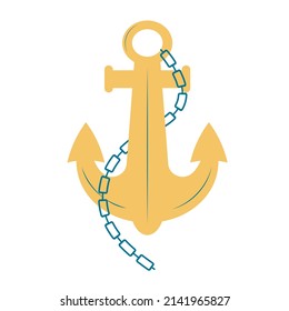 Vintage anchor with chain. Vector illustration