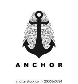 vintage anchor hand drawn black logo