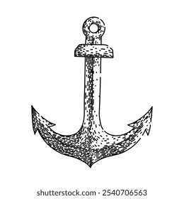 vintage anchor hand drawn. nautical retro, maritime classic, timeless rustic vintage anchor vector sketch. isolated black illustration