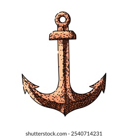 vintage anchor hand drawn. nautical retro, maritime classic, timeless rustic vintage anchor vector sketch. isolated color illustration