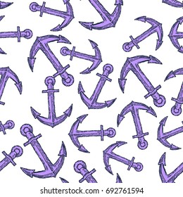 Vintage Anchor Hand Drawn Seamless Pattern Background. Vector illustration