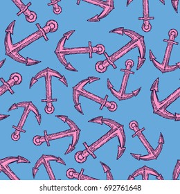 Vintage Anchor Hand Drawn Seamless Pattern Background. Vector illustration
