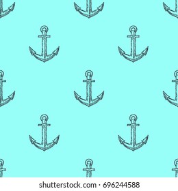 Vintage Anchor Hand Drawn Seamless Pattern Background. Vector illustration