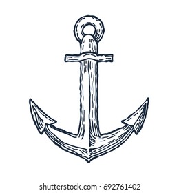 Vector Illustration Anchor Rope Engraving Style Stock Vector (Royalty ...