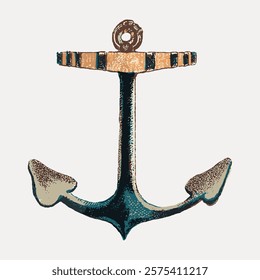 Vintage anchor illustration with rustic colors. Nautical theme with anchor design. Perfect for maritime decor, anchor-themed projects, or vintage collections. Vintage illustration isolated, vector.