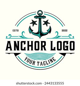 vintage anchor logo design. anchor inside the ornamental circle, as a symbol of the sea