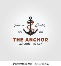 Vintage Anchor Logo Icon Design Vector Illustration Retro, Ship Rope Concept With Nail