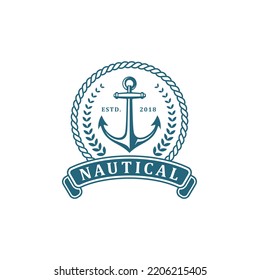 Vintage Anchor Nautical Marine Emblem Logo Design