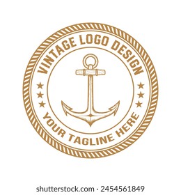 Klassischer Anker Nautisches monochromes Logo mit marinen Retro-Emblemen Logo Vektorillustration