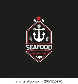Vintage Anchor Restaurant Logo. With anchor, spoon, fork, fish, and seafood icon. Premium and luxury logo design template