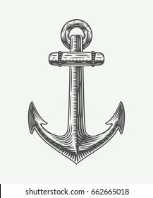 Vintage anchor in retro style. Monochrome graphic Art. Vector Illustration.

