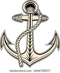 vintage anchor with twisted rope wrapped around it