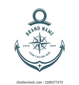 vintage anchor vector design logo. anchor and compass icon concept for sea adventure or sea related