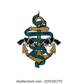vintage anchor vector design logo. anchor icon concept with ribbon wrapped around, for sea adventure or sea related