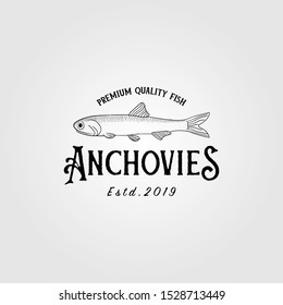 Vintage Anchovy Fish Logo Label Emblem Packaging Vector Icon Seafood Design