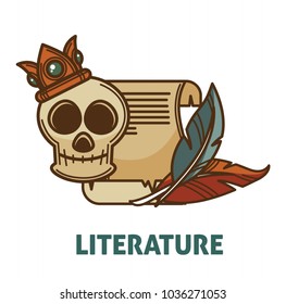 Vintage ancient literature and poetry book with skull vector isolated icon for poetry literature or bookstore library design