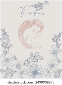 A vintage angel cherub illustration with flowers