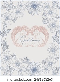 A vintage angel cherub illustration with flowers