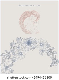 A vintage angel cherub illustration with flowers