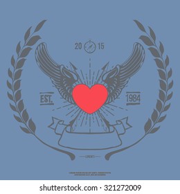 Vintage Angel Heart with Wings Vector Illustration