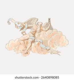 Vintage angel old male, vector element.