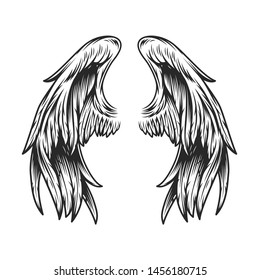 Vintage angel wings template in monochrome style isolated vector illustration