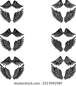 Vintage Angel Wings Vector Set - Hand-Drawn Feathered Wings Design