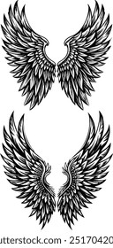 Vintage Angel Wings Vector Set - Hand-Drawn Feathered Wings Design