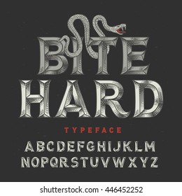 Vintage angry font with high level handcrafted details and crawling snake illustration