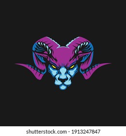 vintage angry goat head on dark background