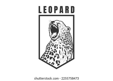 Vintage Angry Roaring Tiger Leopard Jaguar Cheetah Shield Logo Design