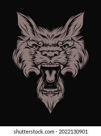 Vintage angry wolf head in monochrome style isolated vector illustration