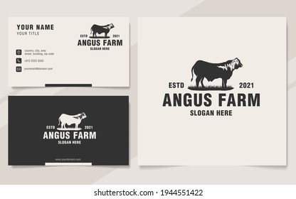 Vintage angus farm logo template monogram style