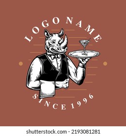 Vintage animal retro logo design hand drawing style