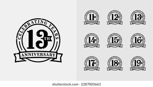 Vintage anniversary logo collection. Birthday emblem for happy celebrations. Number badge vector set