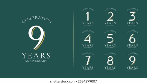 Vintage anniversary logo collections. Number symbol with classic style for celebration icon. Birthday vector template