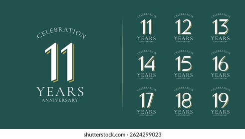 Vintage anniversary logo collections. Number symbol with classic style for celebration icon. Birthday vector template