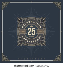 Vintage Anniversary logo emblem with flourishes calligraphic ornamental elements.- vector illustration