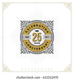 Vintage Anniversary logo emblem with flourishes calligraphic ornamental elements.- vector illustration