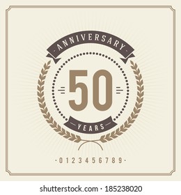 Vintage anniversary message emblem. Retro vector background. 