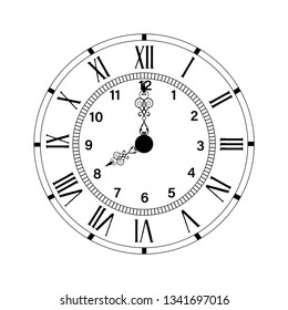Vintage antique clock vector design eight o'clock, numeric and roman number