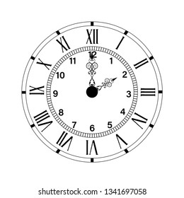 Vintage antique clock vector design two o'clock, numeric and roman number