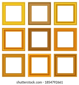 Vintage antique gold beautiful rectangular frames. Set of squared golden vintage wooden frame for your design. Vintage cover. Place for text. Template vector illustration.