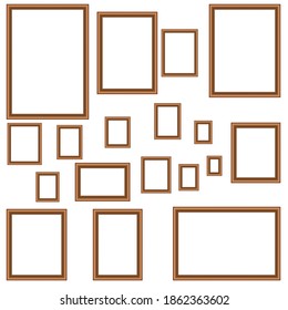Vintage antique gold beautiful rectangular frames. Set of squared golden vintage wooden frame for your design. Vintage cover. Place for text. Template vector illustration. All standart size.