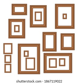 Vintage antique gold beautiful rectangular frames. Set of squared golden vintage wooden frame for your design. Vintage cover. Place for text. Template vector illustration. All standart size.