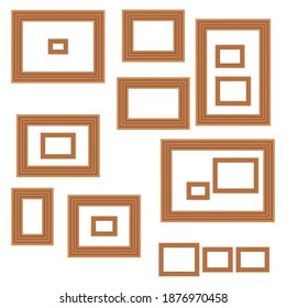 Oro antiguo de época, bonitos marcos rectangulares. Conjunto de cuadros cuadrados de madera vintage dorada para su diseño. Tapa de época. Colocar el texto. Ilustración vectorial de plantilla. Todo el tamaño estándar.